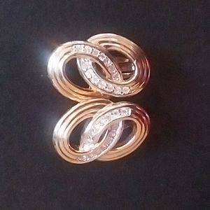 Vintage Signed PANETTA Double Swirl Crystal Clip on Earrings